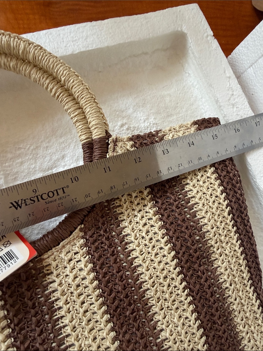 NWT Striped Crochet Tote Bag with Round Handles - Brown & Cream - Picture 7 of 7